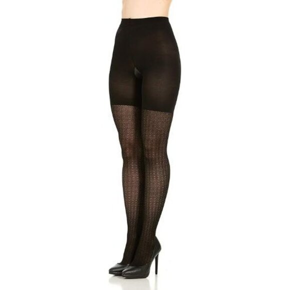 2-Spanx Assets Sara Blakely Shaping Tights Textured Wish Bone Plus Size 5 Black - Picture 2 of 3